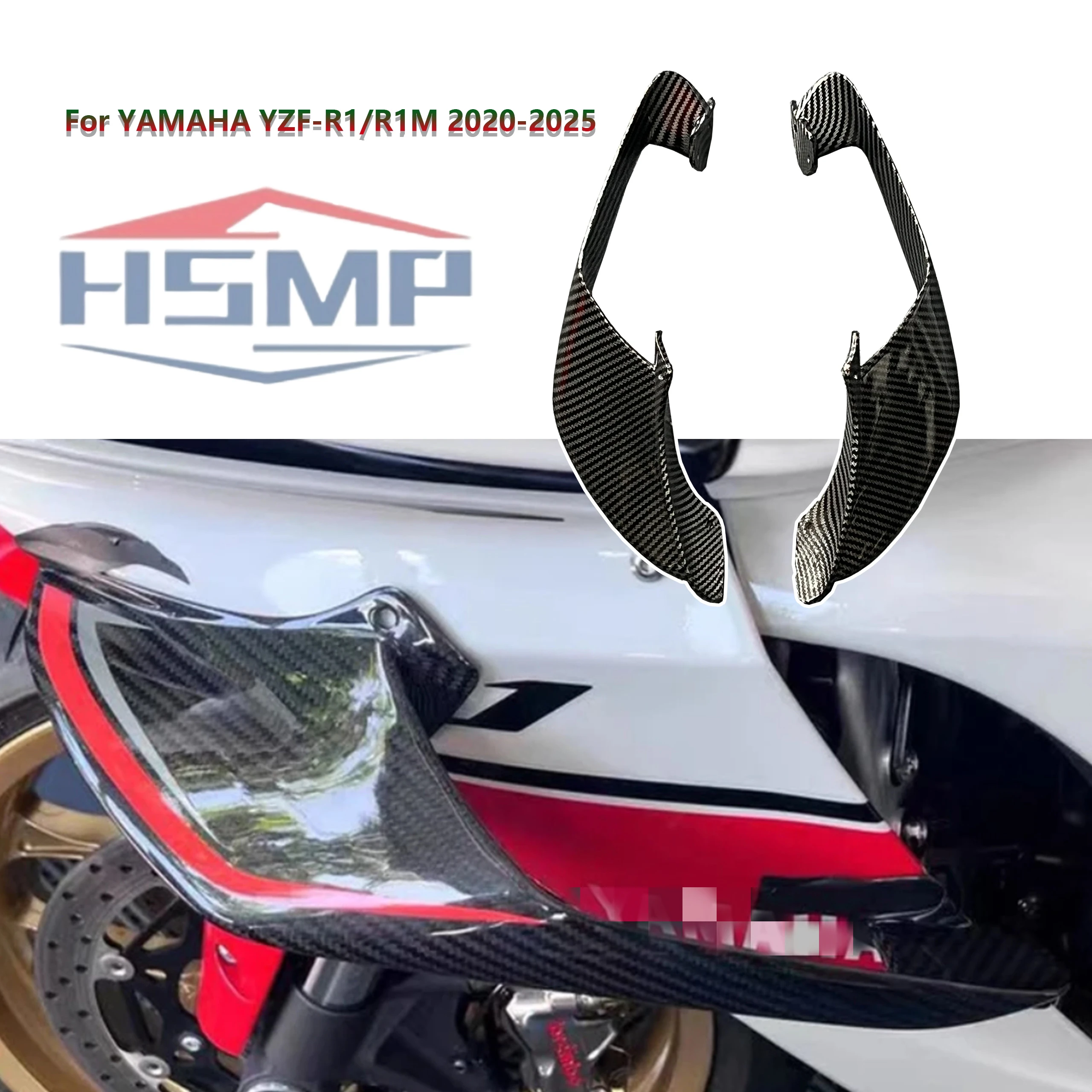 

For Yamaha R1 R1M 2020-2025 Front Side Winglets Moto Fairing Downforce ABS Plastic Blue Carbon Fiber Installation Kit