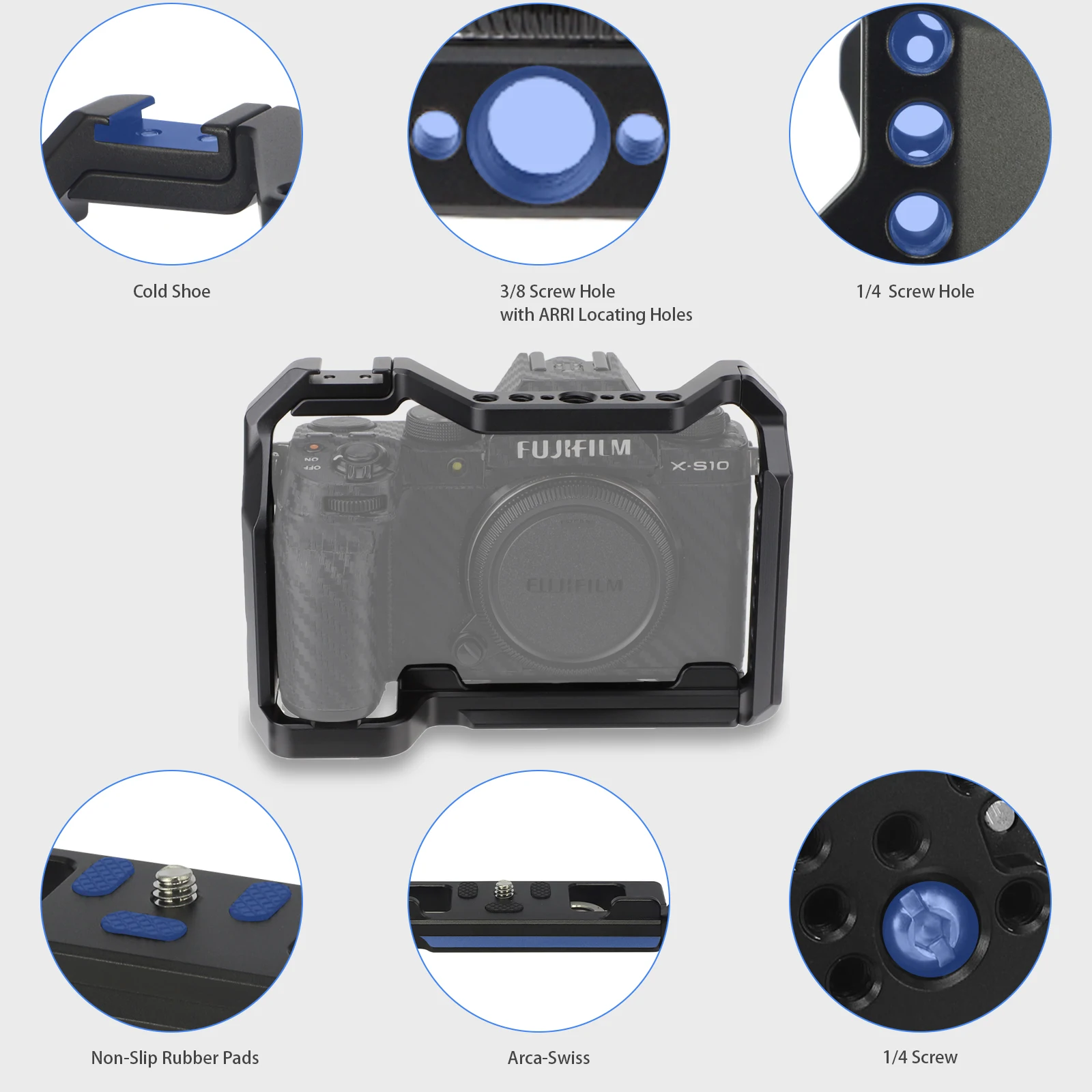 قفص كامل لكاميرا LEFTFOTO لـ FUJIFILM X-S10، ملحقات تصوير دعامة إضاءة للميكروفون، مع حذاء بارد