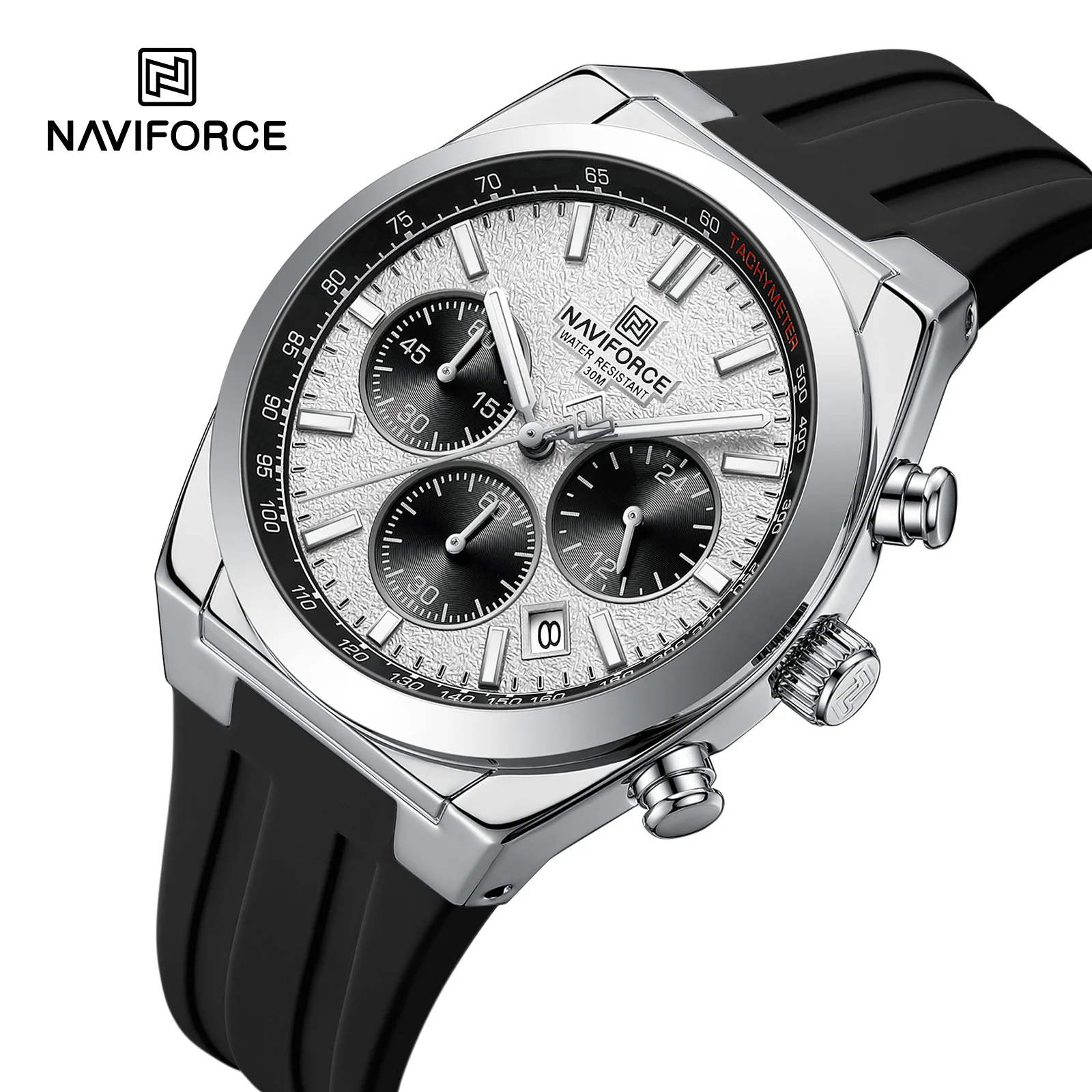 

NAVIFORCE мужские кварцевые часы со светящимися стрелками, силиконовый ремешок, многофункциональные часы с хронографом, водонепроницаемый подарок 3ATM