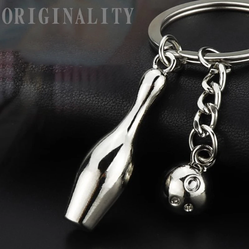 Creative Alloy Bowling Ball Pendant Car Key Ring Purse Bag Ornament Keychain Sports Lover Club Gift Bowling Ball Pendant