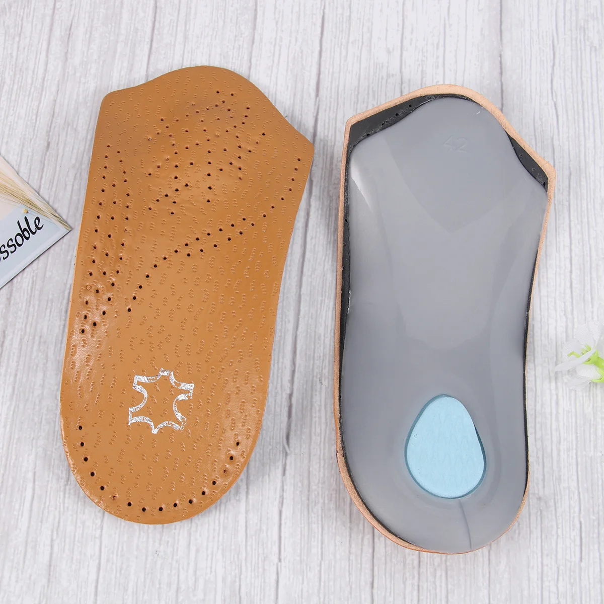 1 Pair Support Insoles Half Pads For Flatfoot Pads Flat Feet Comfortable Shoe Inserts Size 37-38 Brown Foot Care Tool