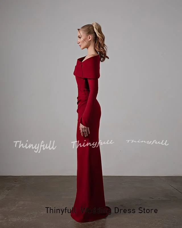 Thinyfull Mermaid Arabia Prom Dresses Off Shoulder Long Sleeves Evening Gown Satin Formal Dress Robe De Soirée Customized image 4