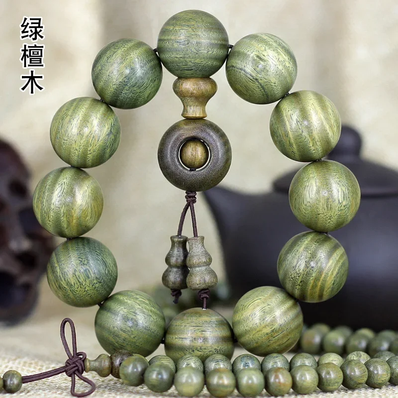 American green sandalwood Buddha bead hand string green sandalwood hand string 20~06mm sandalwood bracelet rosary belt fragrance