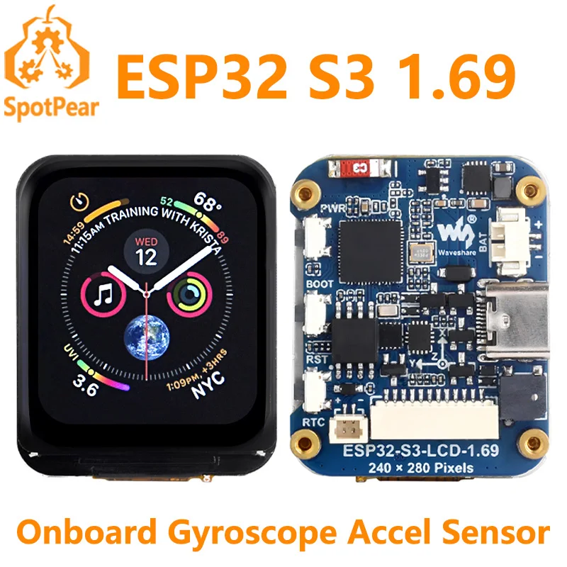 ESP32-S3 1,69-calowy wyświetlacz LCD z czujnikiem żyroskopowym położenia QST QMI8658C dla Arduino Python