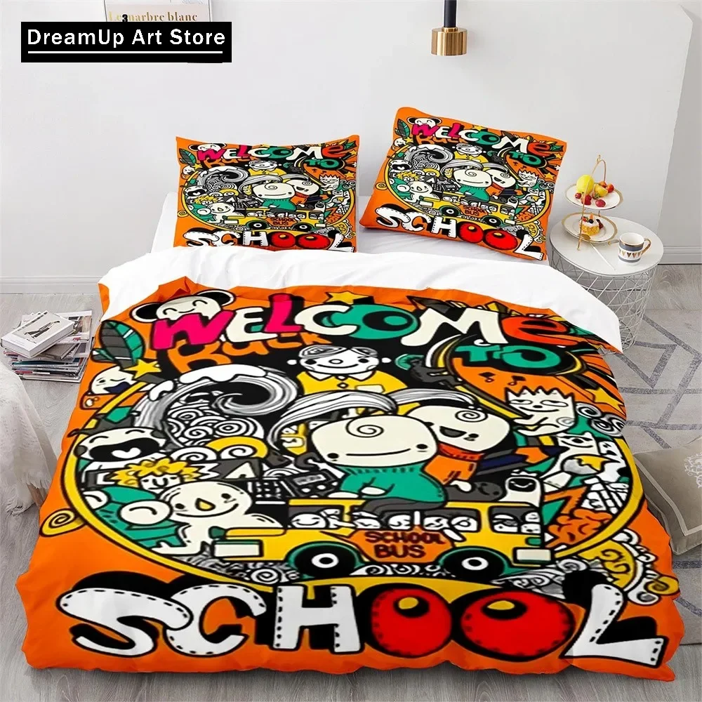 

Hip Hop Art Duvet Cover Set For Teens Boys Girls Colorful Graffiti Polyester Comforter Cover Set Rock Music Sports Quilt Cover