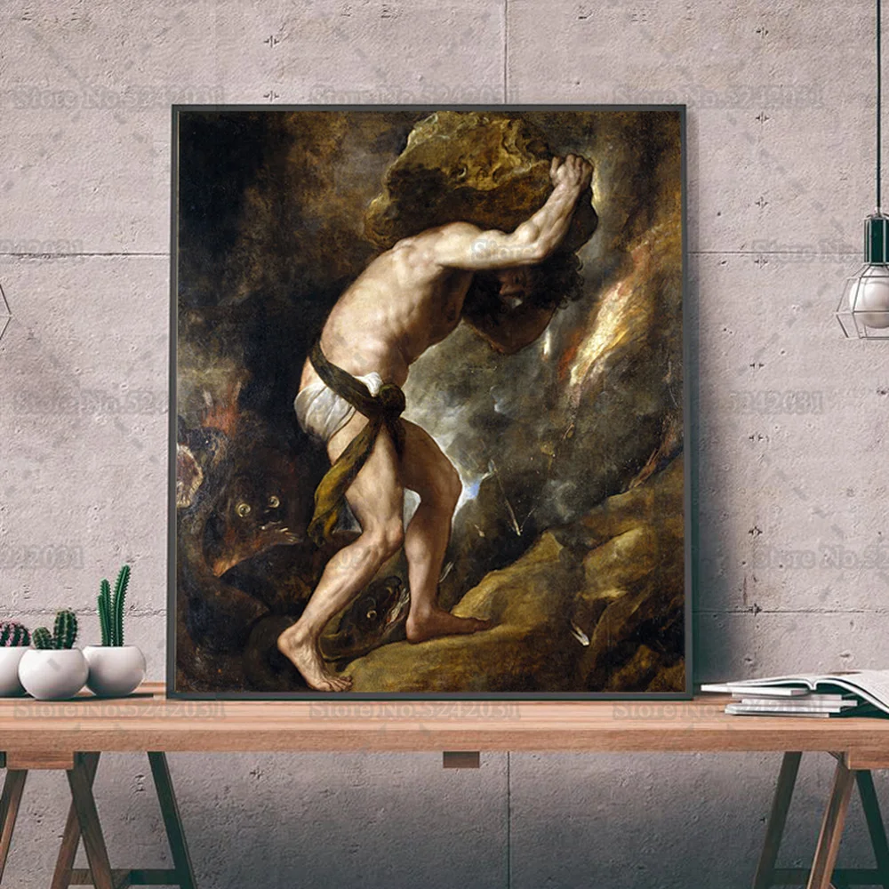 Punishment of Sisyphus By Titian Canvas Painting Greek Mythology Poster Wall Art Decor