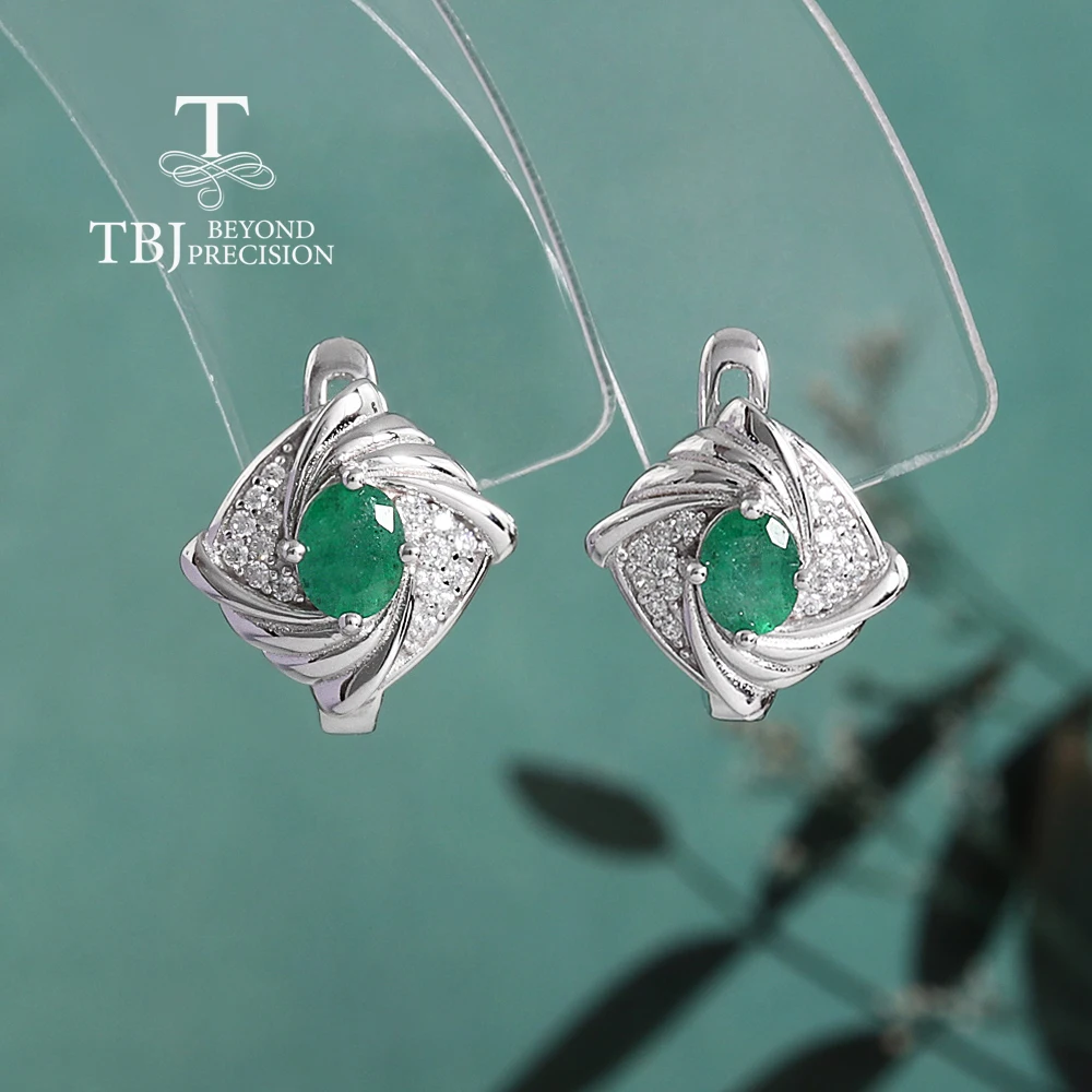 

Elegant Design 925 Sterling Silver Earrings Natural Oval 4*5mm emerald Real Gemstone Women Fine Jewelry for mom's festival gifts