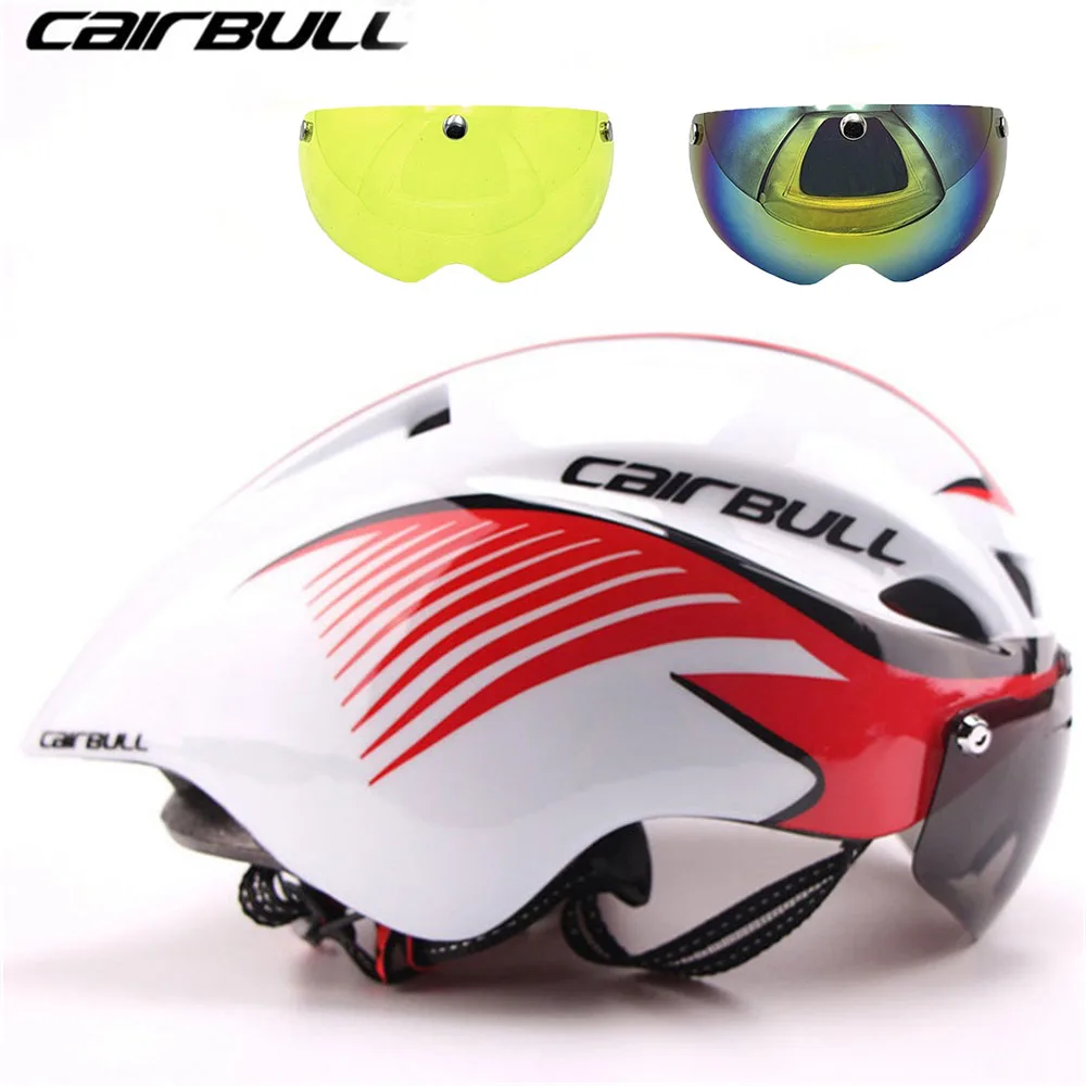 NEW 3 lens 290g Aero TT Road Bicycle Helmet Goggles Racing Cycling Bike Sports Safety TT Helmet in-mold Road Bike Cycling Goggle