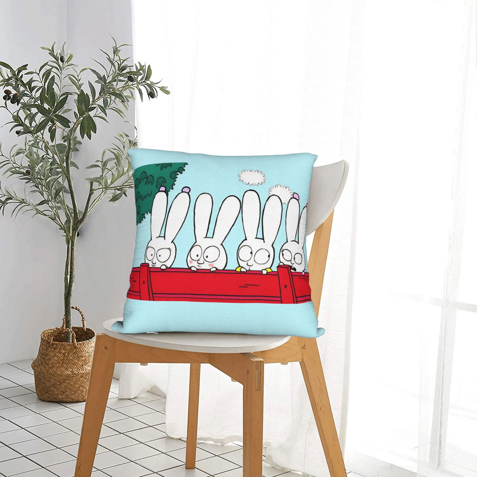 Cute Simons Super Rabbit Square Pillowcases Polyester Living Room Bunny  Cushion Cover Funny Decor Pillowcase 45*45
