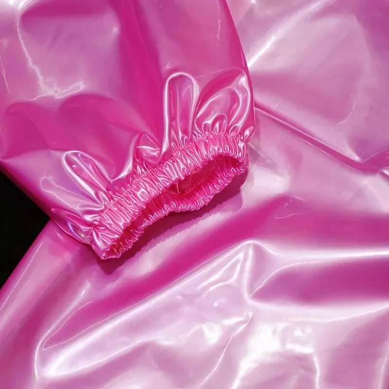 Man Sexy Pink PVC High Gloss Pullover Trousers Set Women Soft Long Sleeved Round Neck Shirt Lantern Pants ABDL Plastic Underwear