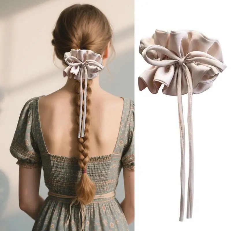 Scrunchies Stretchable Bow Hair Ties Elastic Ponytail Holders Soft Rubber Bands for Women Kids Girls Styling Accessories