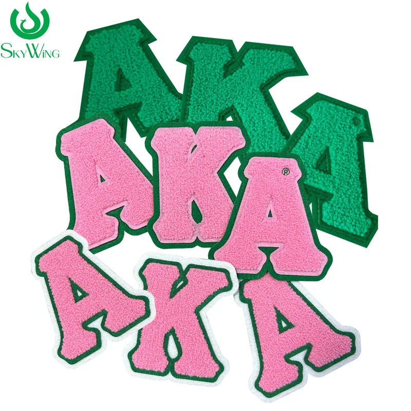 

4.5'' Chenille AKA Greek Letter Iron on Pink and Green AKA Sorority Embroidered Patch for Pretty Girl Women