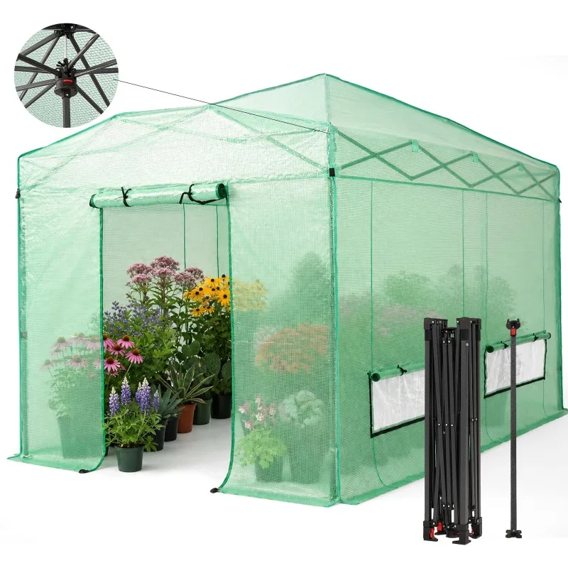 12X8 Pop Up Outdoor Walk-in Portable Greenhouse,Green