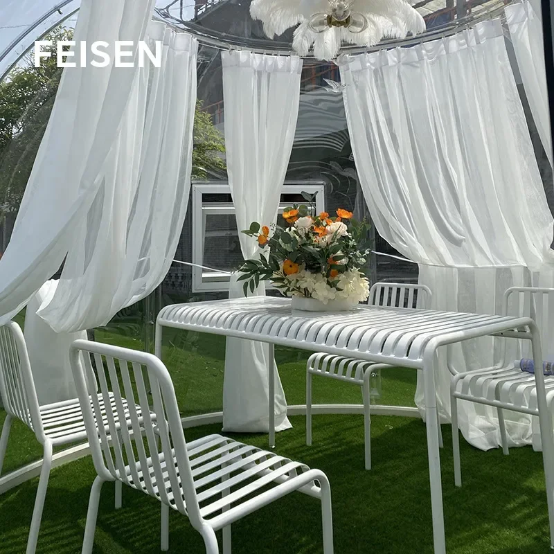 White Wrought Iron Outdoor Table and Chair Set for Cafe Milk Tea Shop Bar Dining Room Terrace Courtyard Patio Furniture