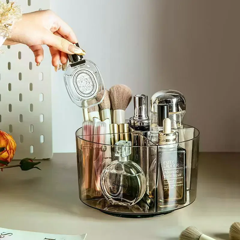 360° Rotating PET Cosmetic Storage Boxs 4 Grids Compartment Makeup Organizer For Dresser Countertop Holder Vanity Bathroom Tool