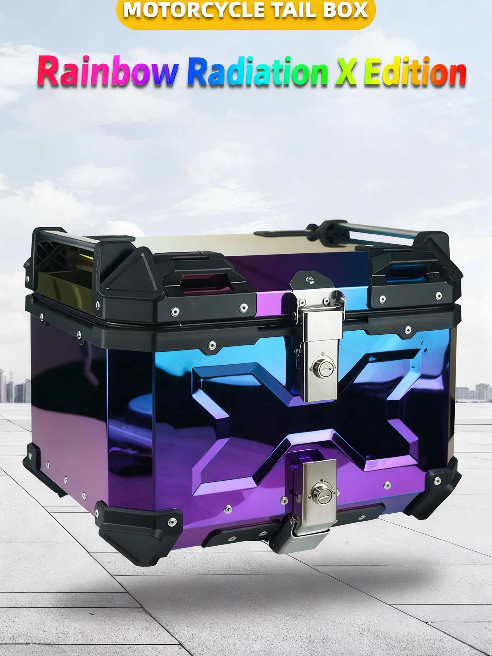 

Rainbow Laser Top Case Motorcycle 45L 65L 80L 100L Tail Box Trunk Luggage Helmet Box Tool Case Large Capacity Embossing