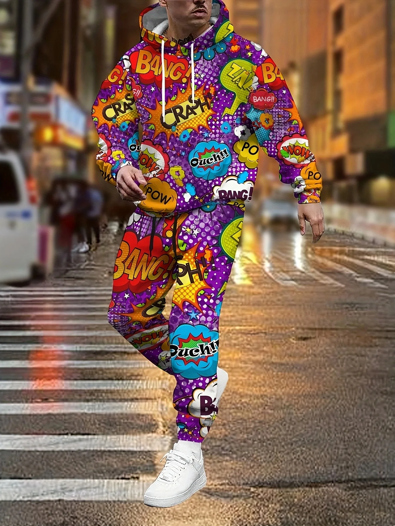 2025 Autumn/Winter Men's Hooded Jacket Set - Casual Fashionable Comfortable with 3D Graffiti Pattern Printing Design