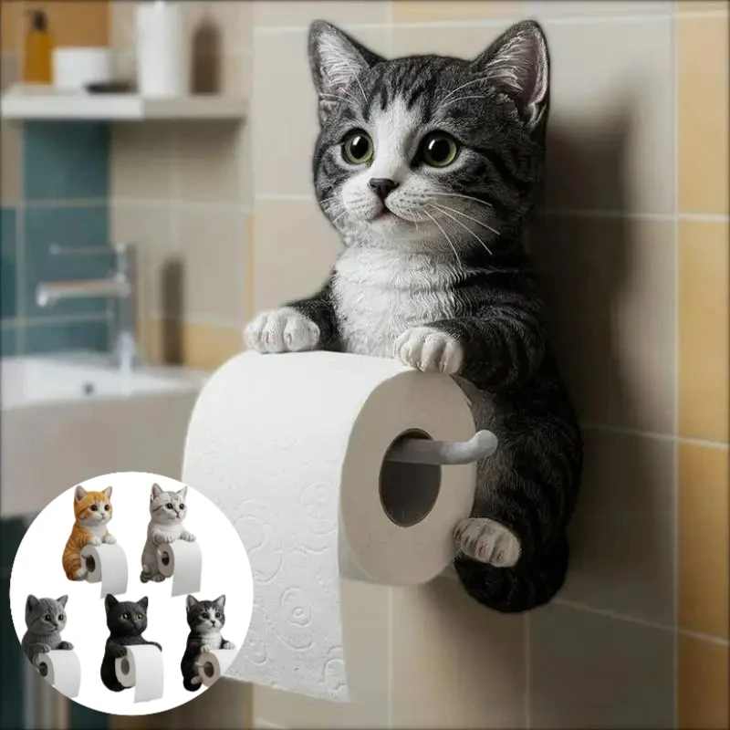 

Cat Toilet Paper Holder Cat Toilet Roll Holder Wall Mounted Roll Rack Cute Dispenser for Dorm Home RV Restroom Travel Kitchen