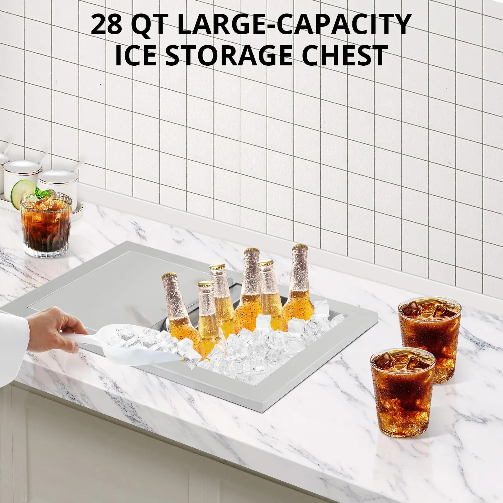 Factory Direct 2026 Edelstahl Einbau-Eisbox 46 × 31 × 36cm für Outdoor-Küche & Party, Ablaufrohr & Stöpsel, Ideal zur Kühlung