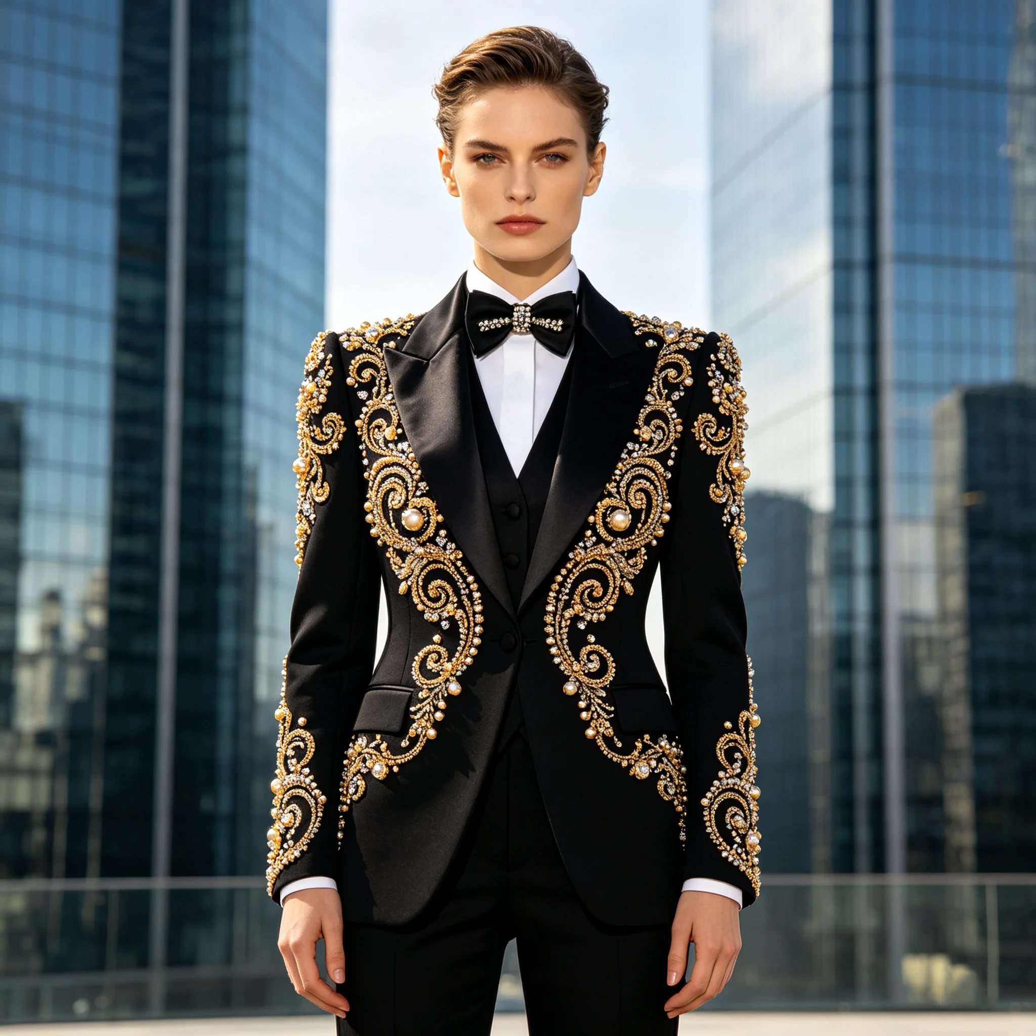 Brilliant Beaded Stones Suits Women Slim Fit Single Breasted Jacket Vest Pants 3 Piece Lady Business Tuxedo Attire Female Dress
