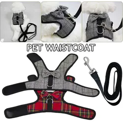 Breathable Pet Harness Dog Leash Plaid Bow Vest Escape Proof Pet Clothes Kitten Puppy Adjustable Easy Control Dog Cat Harness