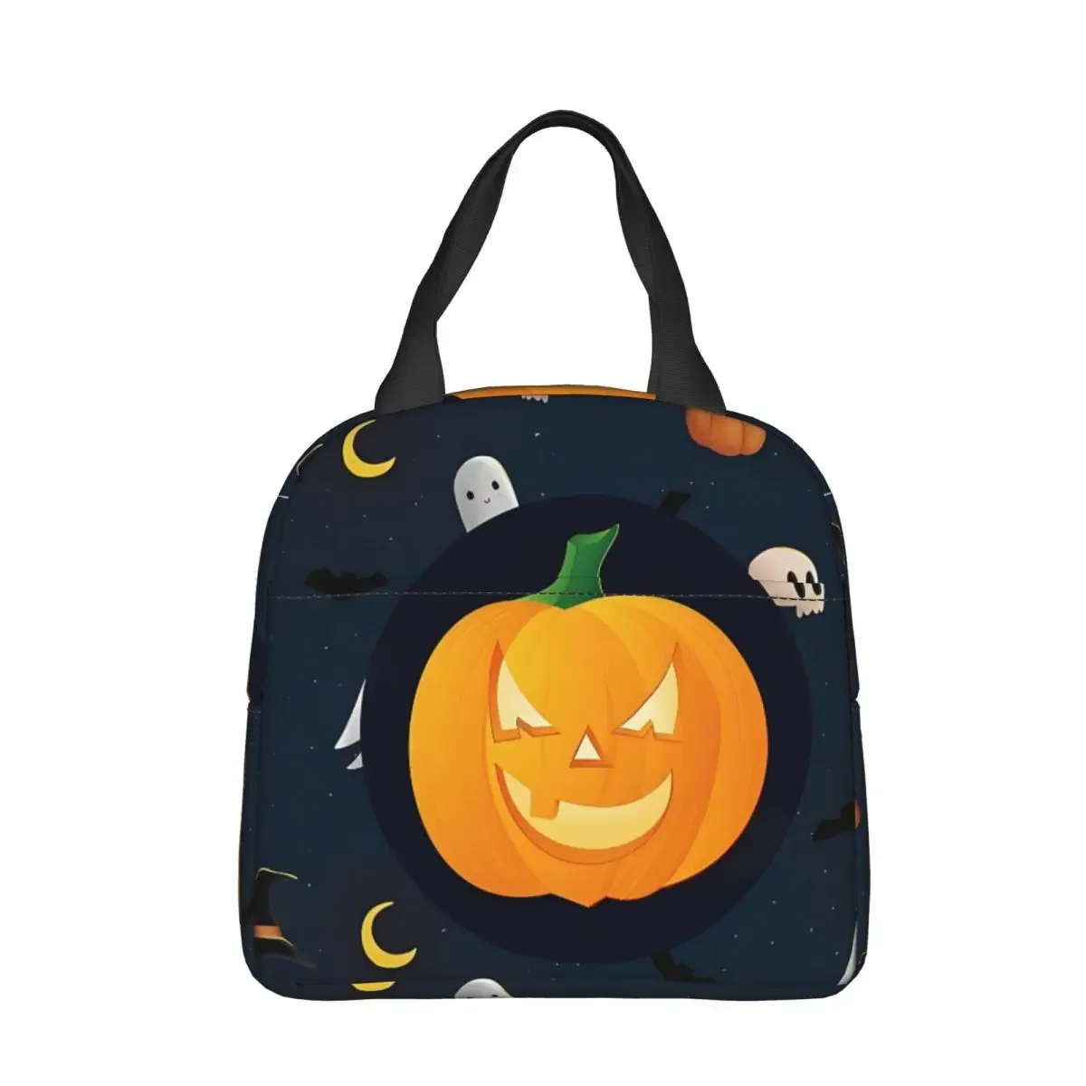 Cute Halloween Pumpkim Ghost Insulated Lunch Bags Thermal Bag Lunch Container Spooky Bat Portable Tote Lunch Box for Men Travel