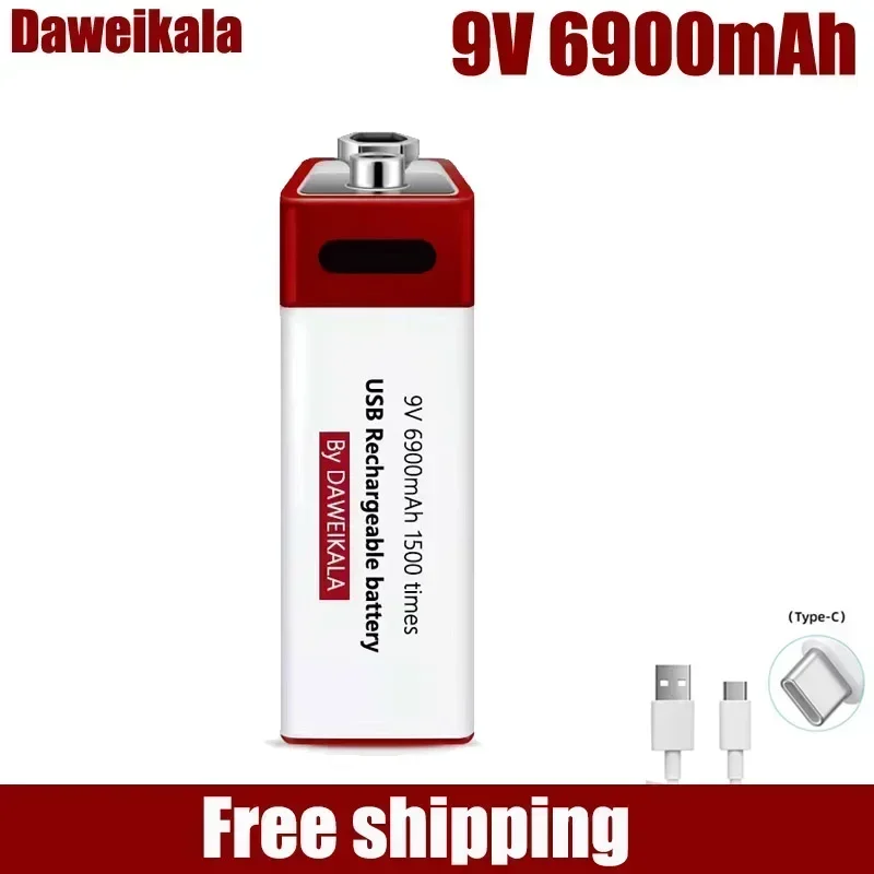 top9V 6900mAh Li-ion Rechargeable Battery USB Type-C Multimeter Lithium Battery Microphone Metal Detector Power Supply Battery