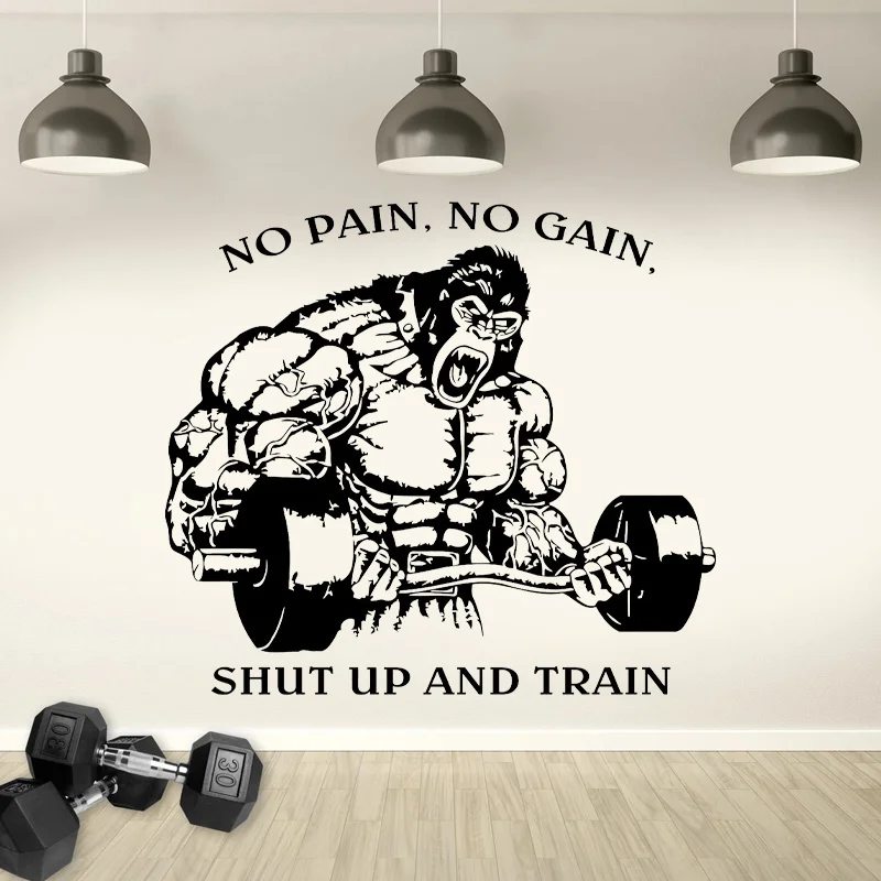 No Pain No Gain Shut Up and Train Gym Wall Decal Poster Motivational Quote Vinyl Sticker Bodybuilding Fitness Decor Workout Z548