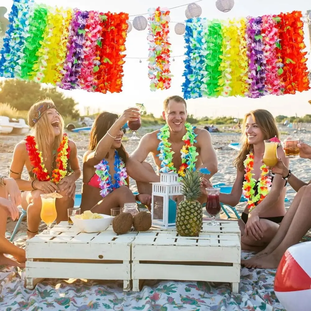 

24/50/100Pcs Colorful Hawaiian Leis Vibrant Artificial Silk Flower Necklace Reusable Beach Holiday Hawaii Flower Lays