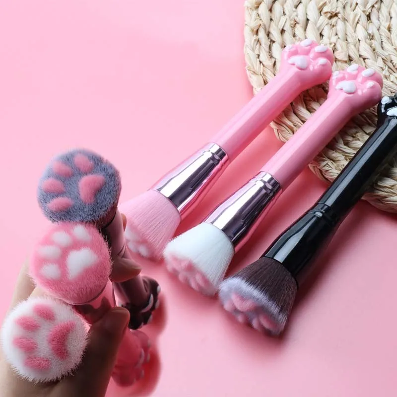 1Pcs Cat Claw Shape Makeup Brushes Powder Brush Kawaii Cosmetics Foundation Brush Fiber Hair Birch Handle Beauty Tool