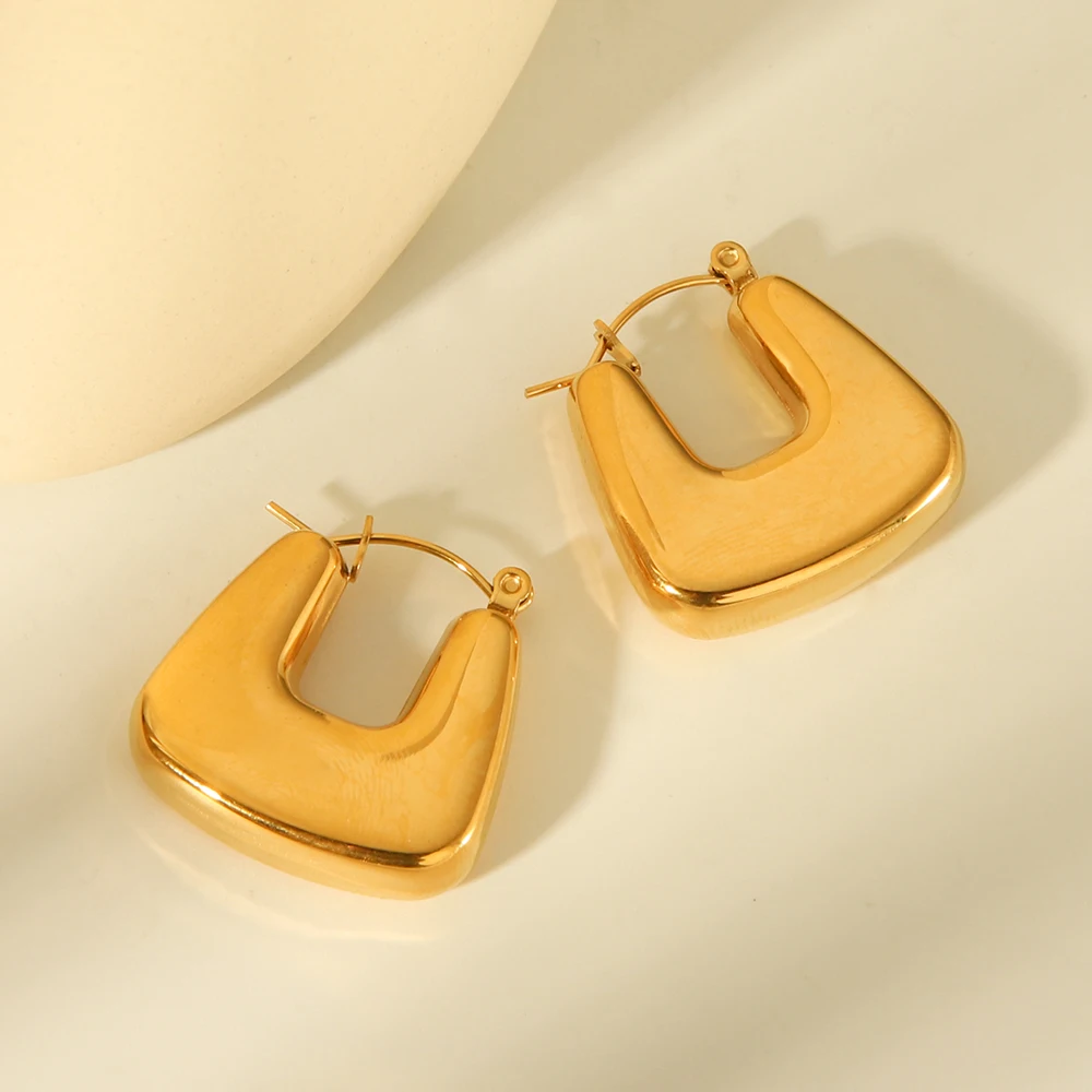 Pendientes metálicos delicados geométricos en forma de U, huecos brillantes de acero inoxidable, joyería chapada en oro de 18k resistente al agua, regalo 2024