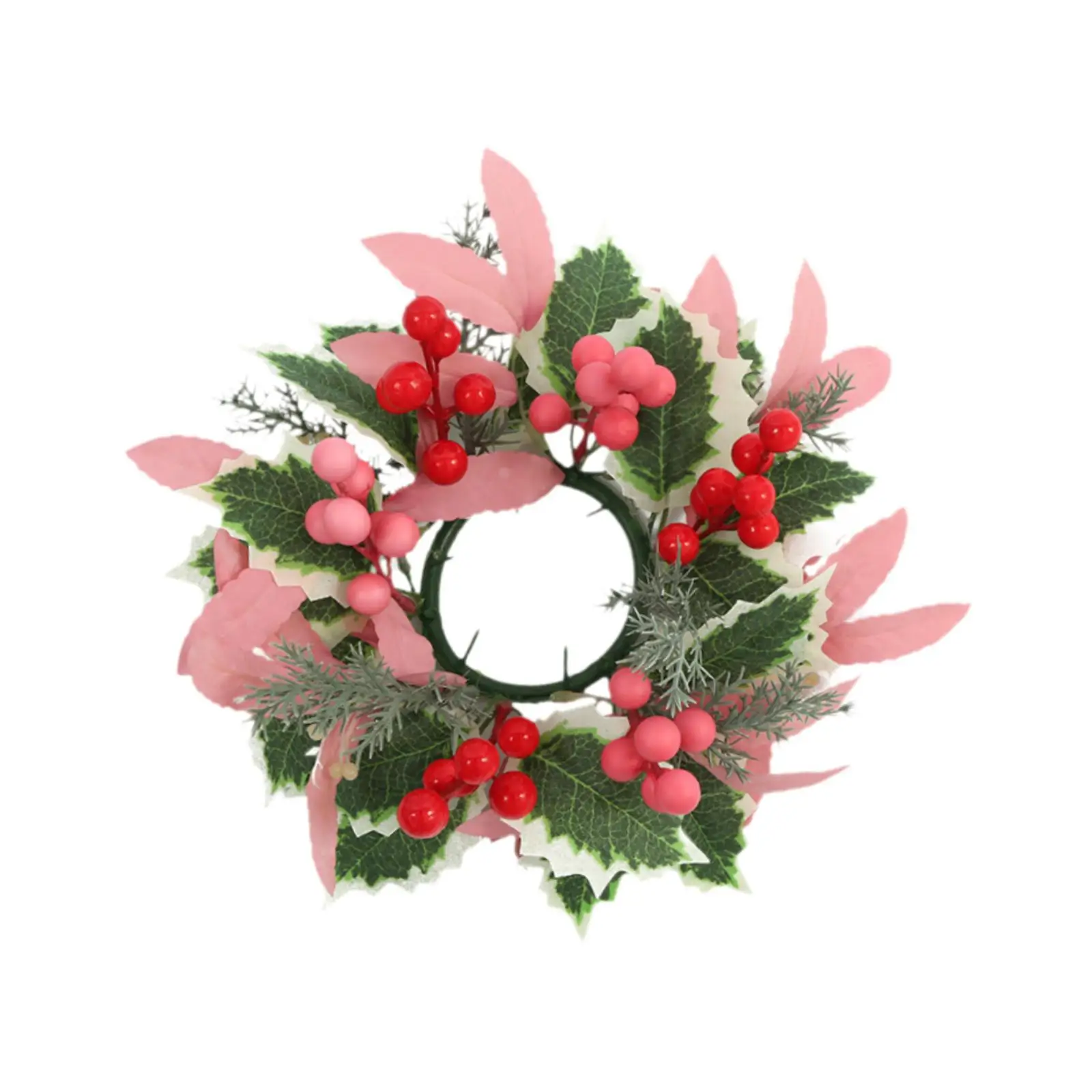 Christmas Artificial Leaves Candle Ring Wreath Handcrafted Candle Garland Table Decor for Spring Summer Multifunctional Reusable