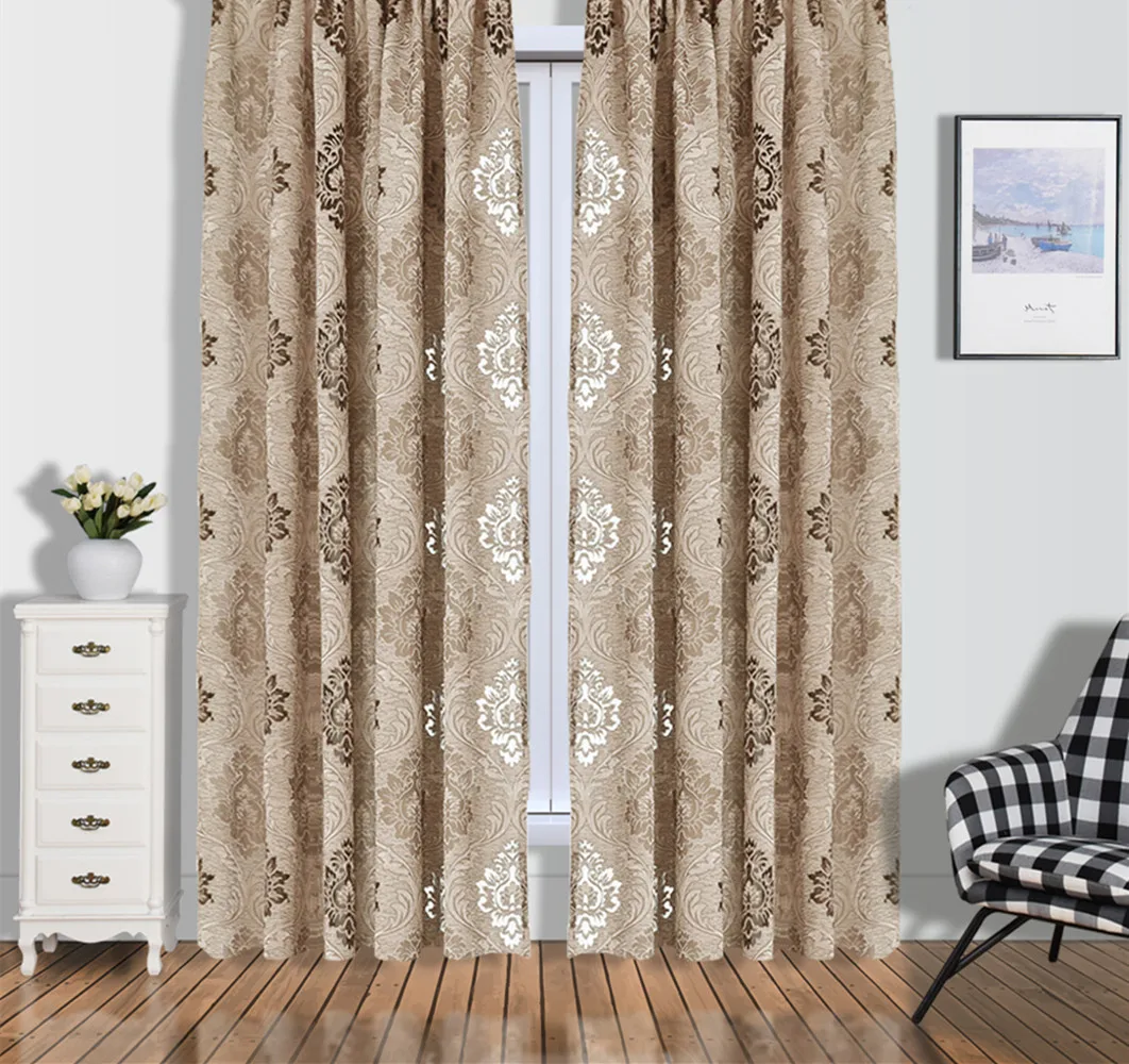 Blumen-Jacquard-Vorhang, hellbrauner Vorhang im europäischen Stil für Wohnzimmer, kleiner Vorhang, Zuhause, Balkon, Dekoration, 1 Stück