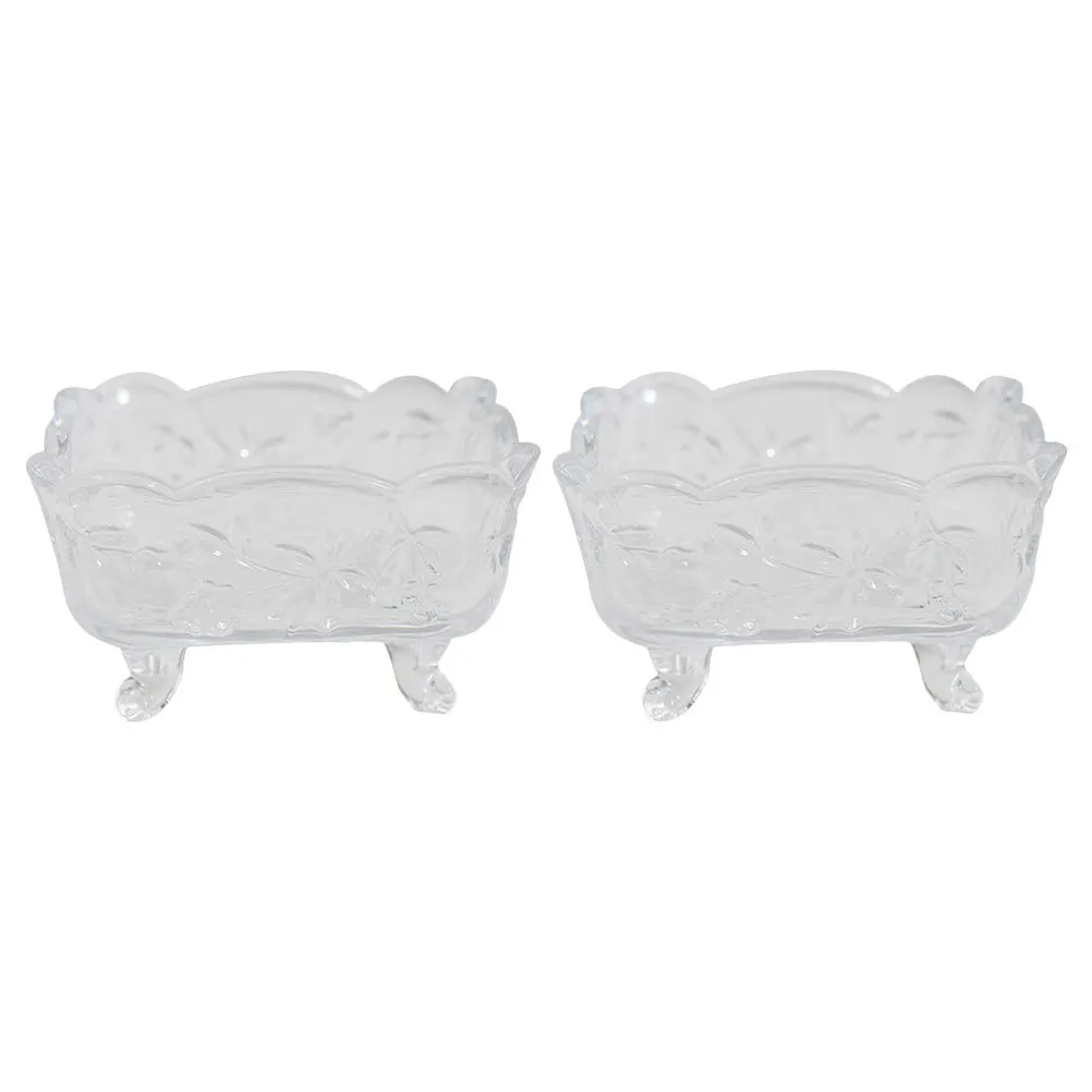 

2Pcs Relief Carved Glass Bowl High Quality Material Multi Function Elegant Home Decor Stable 4 Feet Design for Fruit Snack