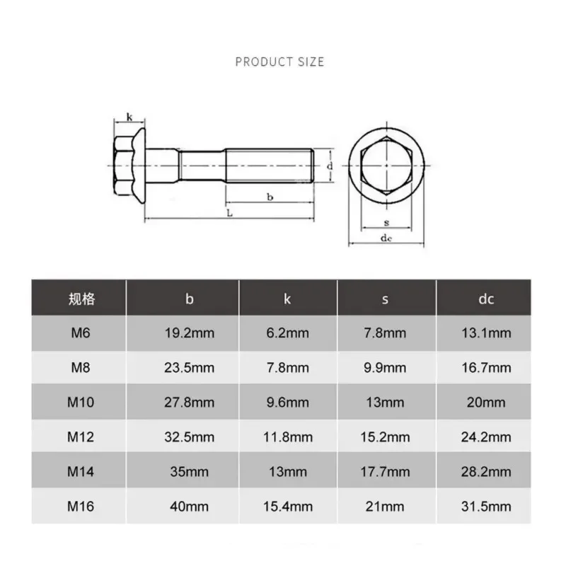 

GB5787 M6 M8 M10 M12 M14 M16 Grade 10.9 Dacromet Carbon Steel Hex Washer Head Bolt Hexagon Head Flange Cap Screw with Serrated