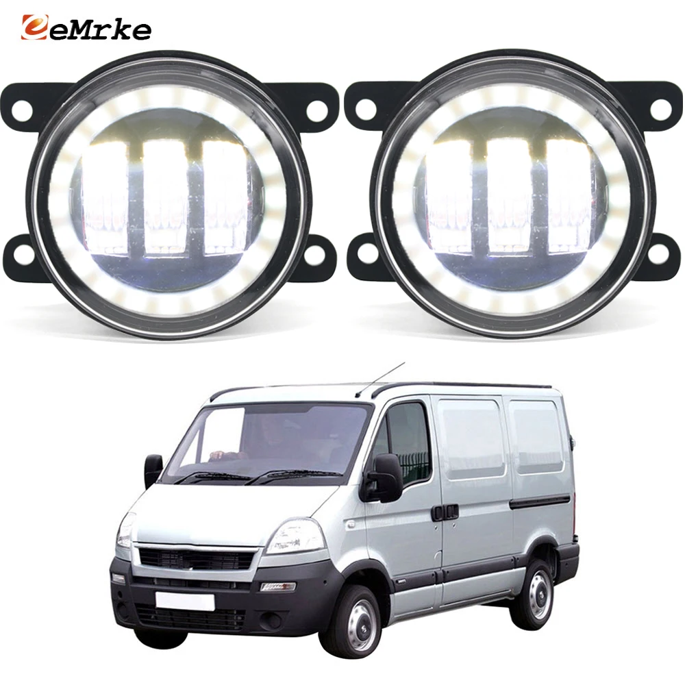 LED Fog Lights PTF 30W Lens for Nissan Interstar Opel Vauxhall Movano A 2005-on Car Turn Signal Lamp White +Yellow Angel Eye DRL