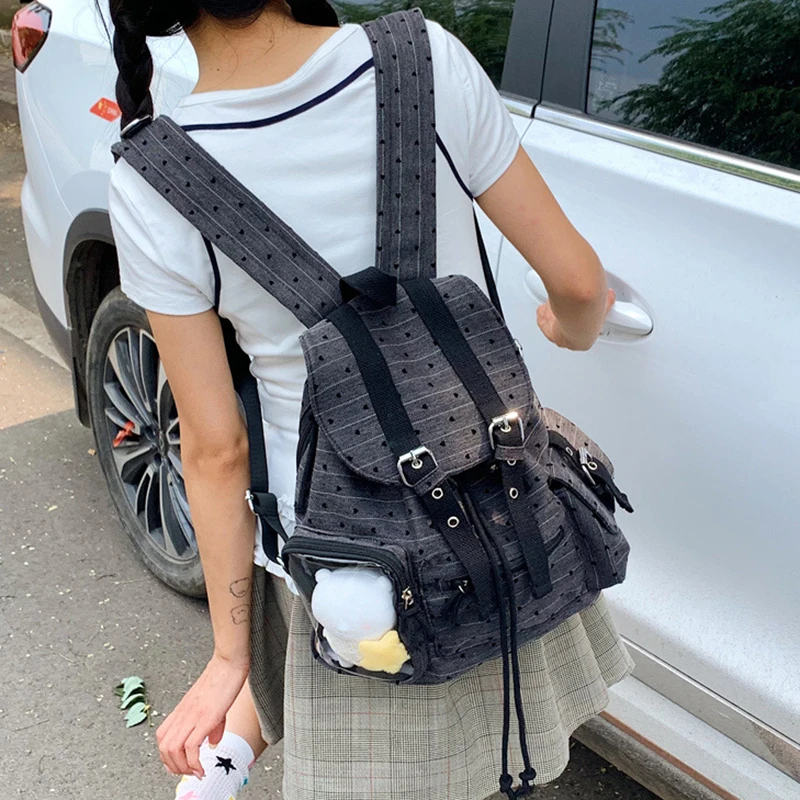 HAEX Y2K Women Backpacks Fashion 2025 Moto Style Dots Pockets Mochilas Para Mujer Students Pad Affordable Commute Bag Female