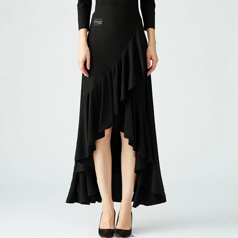 Black Ruffle Slit Women Flamenco Skirt Ballroom Dance Skirt Rumba Tango Dance Skirt Party Dance Costumes Spanish Dance Wear