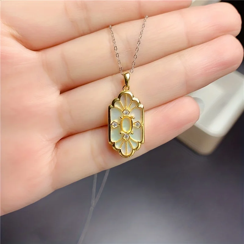1pc natural shell decor sterling silver pendant, 5*7mm size, golden necklace bezel, DIY jewelry component for DIY jewelry making