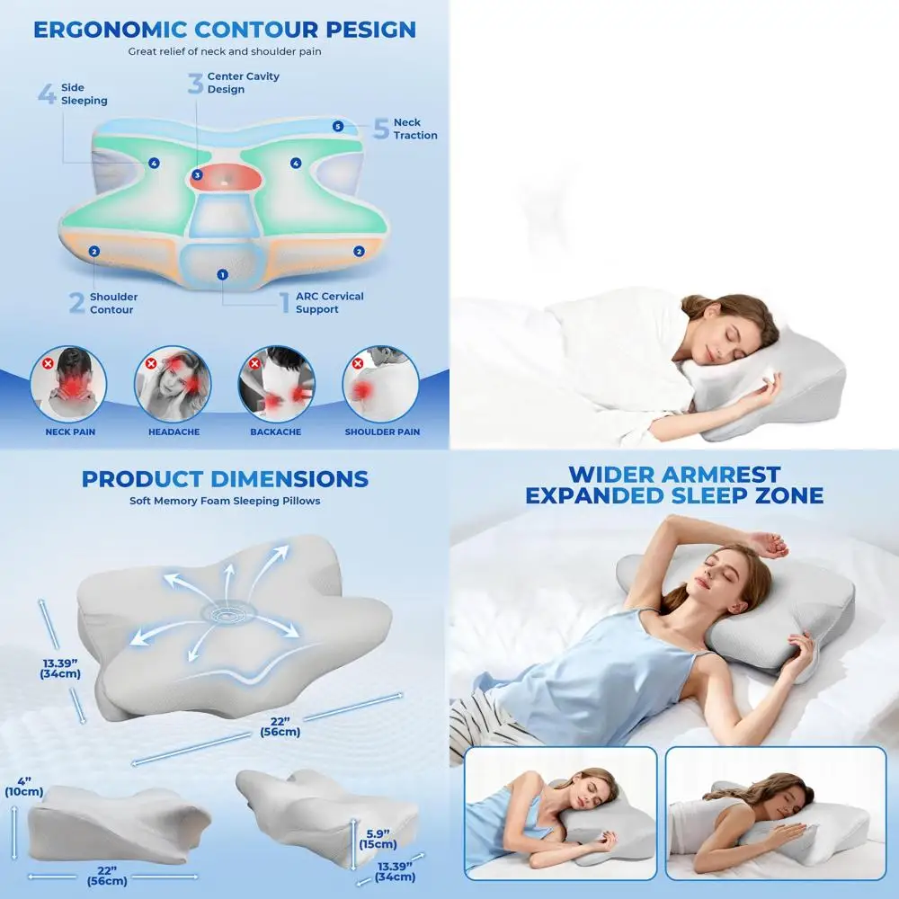 

Ergonomic Memory Foam Cervical Pillow for Neck and Back Support, Cooling Cover, Sleep Apnea Relief for Men & Women