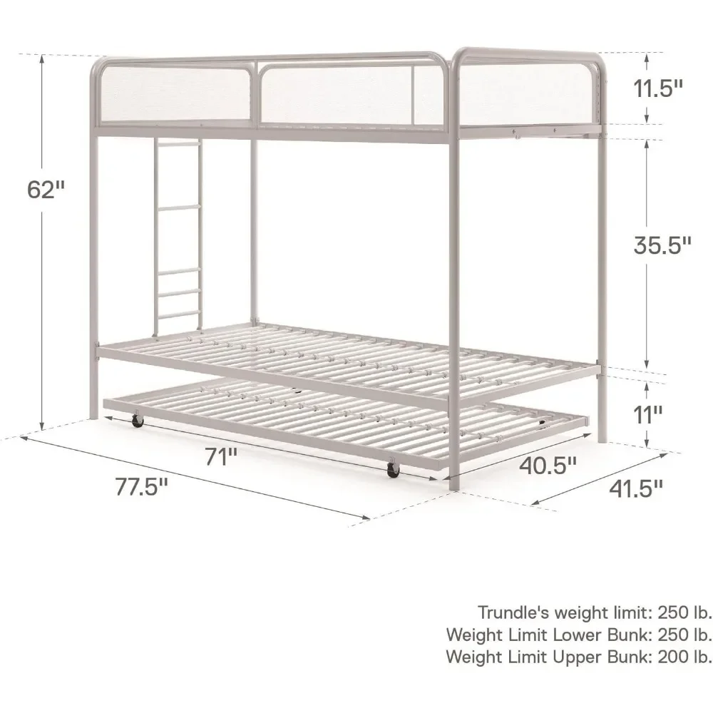 Furniture Triple Twin Metal Bunk Bed, Off White,Bed Bases & Frames