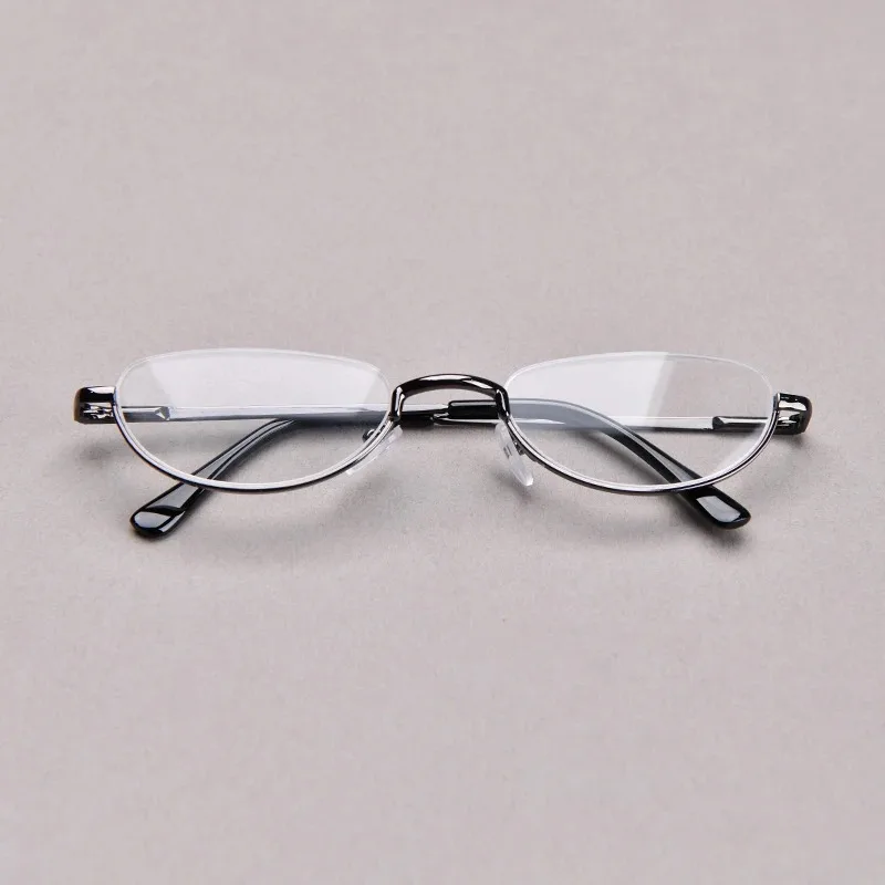 Retro-Lesebrille mit hochauflösenden Metallfederscharnieren, Halbmond-Design, Halbrandlose Lesehilfe, Optische Brille mit Kleinem Rahmen – Detail 3