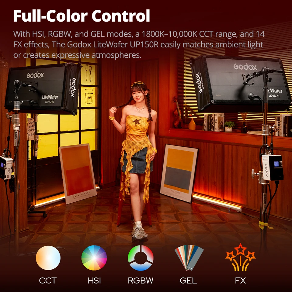 Godox LiteWafer UP150R Full Color LED Light Panel Slim Profile Design Quick-Release Mounting System Built-in 14 Special Effects