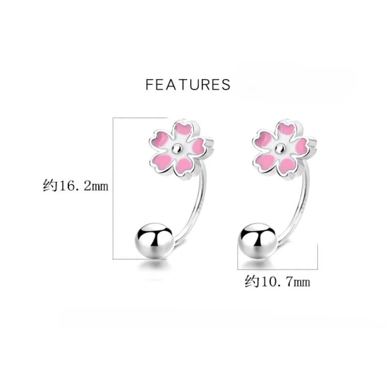 925 Sterling Silver Cherry Blossom C Tipo Brincos para Mulheres Doce Flor Coreano Moda Brinco Piercing Jóias Por Atacado