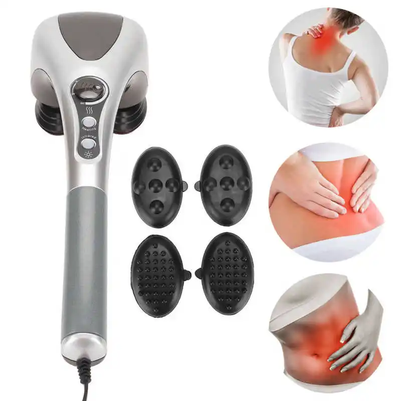 Handheld Cervical Spine Back Body Massager Stick Double Node Heated Shoulder Neck Leg Foot Massage Device Pressure Points Relief