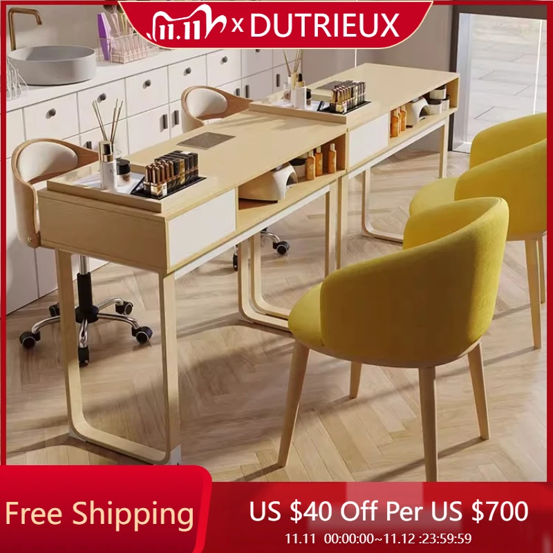 

High Quality Nordic Manicure Table Minimalist Designer Wooden Salon Nail Desk Waterproof Cleaning Nageltisch Salon Furniture