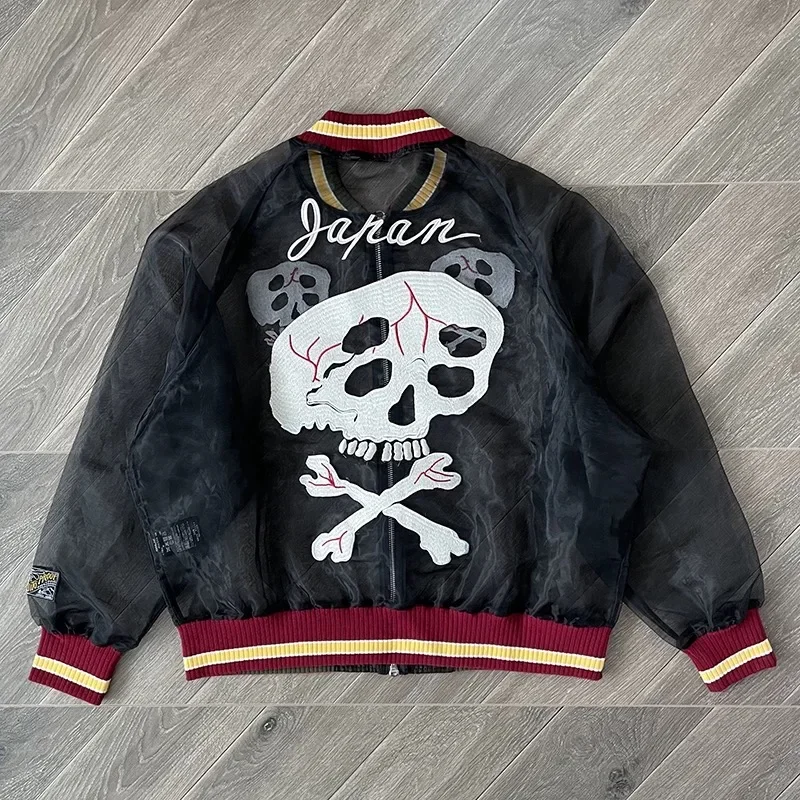 Oversized KAPITAL Jacket Men Women Top Quality Translucent Silk Skull Embroidery Jackets