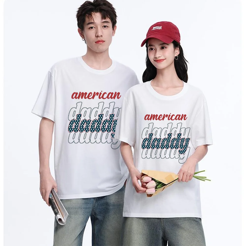 American Daddy Flag Print Printed T Shirt Breathable Fabric Unisex Fit Personalized Custom T Shirt Casual Short Sleeve Tee Aesth