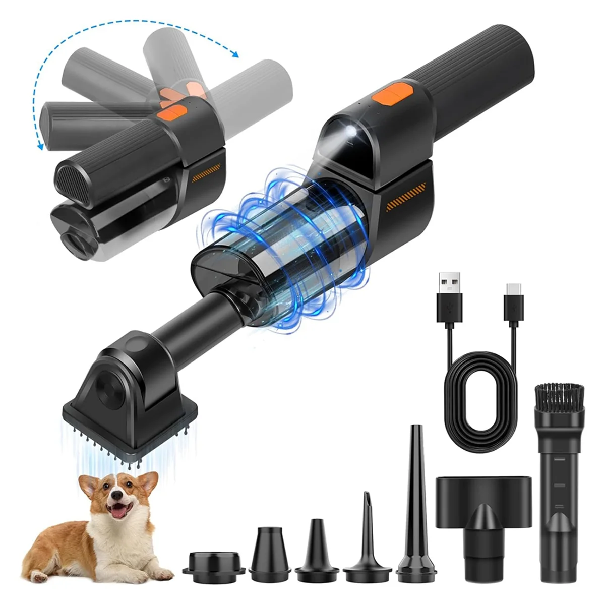 مكنسة كهربائية للسيارة عالية الطاقة 20000PA 3 سرعات قابلة للتعديل محرك بدون فرشاة مكنسة كهربائية صغيرة محمولة لاسلكية 180 ° قابلة للطي