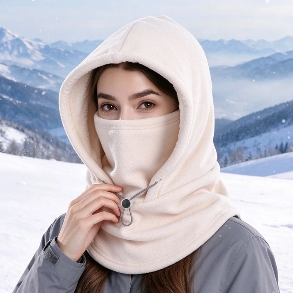 Soft Thermal Fleece Balaclava Hat Drawstring Cold-proof Hooded Neck Ear Protector Windproof Helmet Hat Male